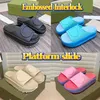 New designer slippers Embossed Interlock Platform rubber slide sandals beach slipper women shoes flip-flops blue pink purple black ivory runbber luxury sandal