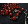 Catholic Christian Antique Bronze Red Glass Beads Cross Jewelry Rosary Necklace
