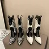 bootssexy مدببة إصبع القدم ثعبان طباعة Western Cowboy Boots Women 2021 العلامة التجارية تصميم أحذية الكاحل أحذية النساء G220813