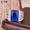 Vintage 925 Silver Men's Rings Royal Sapphire Gemstone Jewelry Accessories Open Adjustable Carved Ring Wedding Party Gift