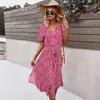 Spring Women Bandage Dress Summer Casual Floral Print Beach Jurk Vintage Button Holiday Ladies Chic Dresses Vestidos 220527