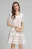Women's Runway Dress Square Neckline Short Sleeves Embroidery Hollow Out Fashion A Line Vestidos245q