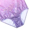 Children Girls Dancewear 5-14 Years Sleeveless Dance Dress Purple Shiny One-Piece Tank Kids Teens Pattern