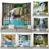 Tapisserie 3D Fenêtre Extérieure Cascade Tapisserie Forêt Paysage Printemps Naturel W