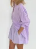 Kvinnors träningsdräkter Fashion Purple Women Summer Duits Elegant Loose High Midist Office Shorts Outfits Female Casual Lapel Bluses Two Piece SE