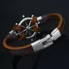 Charm Bracelets Fashion Jewelry Vintage Brown Leather Men Couple Hope Rudder Bangles For Women Pulseras MujerCharm Raym22