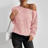 Kadın Sweaters Kadın Moda Seksi Bir Kapalı Omuz Örgü Süveter Lady Winly Hollow Out Tasarım Üstleri Kadın Katı Kesim Uzun