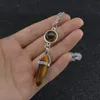 Natural Stone Bullet Healing Point Pendant Necklaces Tiger Eye Turquoise Aventurine Crystal Stone Quartz Hexagonal Necklace for Women Fashion Jewelry Gift