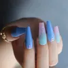 long coffin UV fake nail ombre glitter pink blue false nails gel 220725