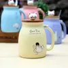 450ml Cartoon Ceramics Cat Tak con coperchio e cucchiaio caffè latte tazze da tè colazione tazza colazione drinkware novità regali 220423