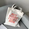 Opbergtassen Letter Afdruk Women winkelzak canvas shopper grote capaciteit eco herbruikbare handtas hiphop cartoon schoudertotes