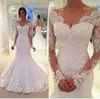 2022 Lyx Arabiska Mermaid Bröllopsklänningar Dubai Sparkly Crystals Långärmade Plus Size Bridal Gowns Court Train Tulle Kjol Robes de Mariée