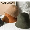 panama warm winter Women's Bucket hat for teens Felt wool hat for girl sautumn and winter fashion Fur Black hip hop hat cap 220506