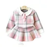 Clothing Sets Girls Knitted Big Plaid Sweater Skirt Two-piece With Wood Ears Kids Boutique Wholesale Toddler Fall Clothes 2022