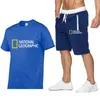 Baumwollkurzärmelte T -Shirt -Shorts zweiteilige Männer Nationale Geografische Indikation Anzug für Freizeitsportnessfitness 2xl 220621