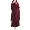 Taille libre musulman couleur unie femmes grande balançoire robe avec foulard pour arabie dubaï islamique à manches longues lâche Abaya vêtements 21423