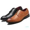 Dress Shoes Leather Formal Casual Men Pointed Toe Plaid Fashion Large Size Business Lowtop Solid Color