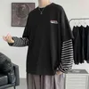 HybSkr Linea irregolare T-shirt da uomo grafica Patchwork scuro T-shirt uomo manica lunga Streetwear Casual Pullover uomo oversize T220808