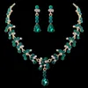 Baroque Gold Green Crystal Bridal Jewelry Sets for Women Tiaras Crown Earrings Necklace Set Wedding Dubai Jewelry Set 2207152080024