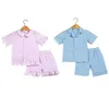 Summer Girls Sleep Abbigliamento per bambini Kamas Cotton Seersucker Boys Clothes Pajama Set Toddler Pajamas 220715