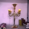 Gold Arm Shiny Metal Candelabra Chandelier with Hanging Crystals Votive Candle Holder Wedding Centerpiece