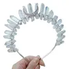 Bruids Sieraden Crescent Moon Tiara Crown Rainbow Raw Quartz Crystal Hoofdband C1FE AA220323