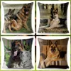 Coussin/oreiller décoratif berger allemand chien impression couverture 45 45 cm housses de coussin taies d'oreiller en lin pour canapé maison voiture décor animal taie d'oreillerC