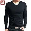 Lente Highelastic Katoenen T-shirts Mannelijke V-hals Strakke T-shirt Heren Lange Mouw Fitness T-shirt Azië maat S5XL 220813