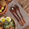 3pc Portable Dinnerware Sets Chopsticks Spoons Fork Handmade Japanese Natural Wood Spoon Forks Chopstick Set 376 D3