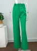 Mulheres casuais elegantes calças longas cientias verdes de perna larga de perna larga feminina verão chique zíper de zípers de gabinete 220816