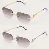 Vintage Metal Gold Metal Rimless Solglasögon Män Kvinnor med dekoration Wire Frame Unisex Eyewear Outdoor UV400 Lens Fashion Round Glasses