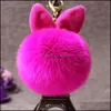 سلاسل المفاتيح إكسسوارات الموضة النساء بنيت الأذن الأذن فور أرنب الفرو Keyfobs Hoder Charms Bag Keyring Fluffy Pompom Ke Dhtpa