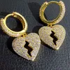 Hip Hop Heartbreak Danggange oorbellen bling witte zirkoon hoepel oorbellen 18K real gouden vergulde sieraden217s