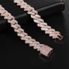 HipHop14mm Diamond Cuban Chain Copper Inlagd dubbel rad Zirkon Hip Hop Bar Men's Necklace Jewelry302B