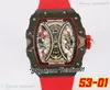 Pablo Donough TPT Gesmede Skelet Dial Automatic Mens Horloge Koolstofvezel Titanium Case Red Binnen en Nylon Sapphire Horloges Super Edition Puretime01 5301A1