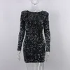 Vestidos casuales Mujeres Moda Sólido Sin espalda Cintura Bodycon Bag Hip Dress Elegante Chic Shiny Sequins Party Dres 220824