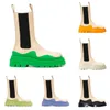 Two Tone Tire Chelsea Boots Femme Plateforme Chunky Boot Lady Luxe Design Men Calf Calfskin Slip on Style Boots Round Boots Cream Apple Green 35 45 AAA