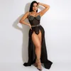 Robes de travail mode col en v brillant diamant fronde combinaison et taille haute jupe en tulle été fête luxe femmes costume travail