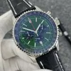 B01 46MM Relógio Navitimer de Qualidade Cronógrafo Movimento Quartzo Aço Verde Menta Mostrador Preto 50º ANIVERSÁRIO Relógio Masculino Pulseira de Couro Relógios de Pulso Masculino