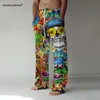 Pantalones de pierna ancha de longitud completa con estampado 3D de calavera de flores, ropa de calle de moda Hipster, pantalones de chándal de talla estadounidense, ropa Unisex para hombres 220719