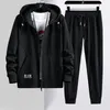 Tracksuits voor heren Spring herfst Black grijze heren met heren Tracksuit plus maat 8xl Sportkleding Zip Up Hoodies Pants 2 -delige set mannen Katoen SW