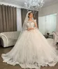 Ball Arab Princess Gown Wedding Dress Dubai Jewel Neck Long Sleeve Sequins Lace Appliques Beads Puffy Bridal Gowns S