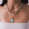 Flerskiktat ädelstenlås hänge halsband chunky punk silverkedja choker kubansk länkuttalande smycken för kvinnor och flickor
