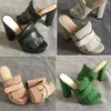 Sandaler Kvinnor Mid-Heel Pump Sandal Platform Designer Shoes Marmont Fold Over Fringe Leather Heel US11 NO 28