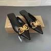 أحذية Slippers Slippers جديدة في الخريف السوداء الزر المعدني مدببة نصف النعال النعال الإناث flop for women 220630