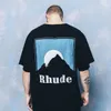 Luxury Rhude Mens T-shirts Classic Sunset Short-Sleeved Men and Women's Street T-shirt Cotton Theme Printed High Loose Shoulder 8ndo
