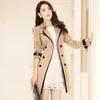 女性用の長いトレンチコート二重胸肉秋の韓国スタイルのストリートウェアブラックスプリングジャケットオーバーコート婦人服220812