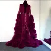 الفساتين غير الرسمية الفاخرة المثيرة ليلة الدانتيل رداء النساء كيمونو ماكسي فستان الشبكة طويلة الأكمام الفراء