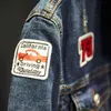 Toppe distintive da uomo Giacca di jeans blu Cappotto di jeans patchwork streetwear Capispalla strappato Y220803