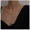 Chains Titanium With 18K Gold U Linked ChokerNecklace Women Stainess Steel Jewelry Party Designer T Show Runway Gown Japan KoreanChains Godl